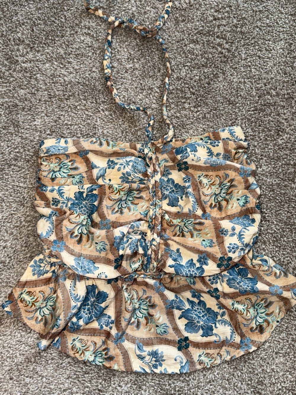 Monteau Blue Floral Ruffle Halter Camisole